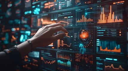 Futuristic AI Powered Marketing Dashboard with Real Time Holographic Data Visualization and Predictive Analysis