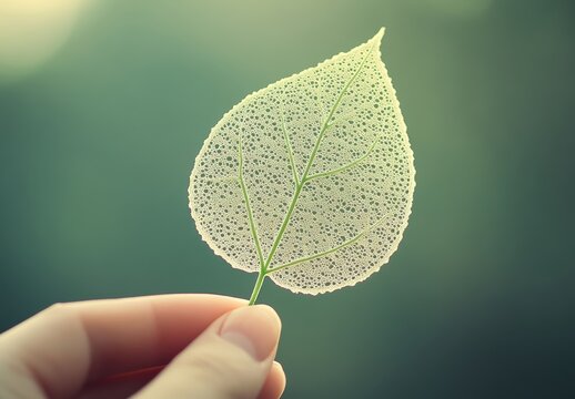 透明感のある葉を手に持つ瞬間、自然の美しさを感じる穏やかな時間