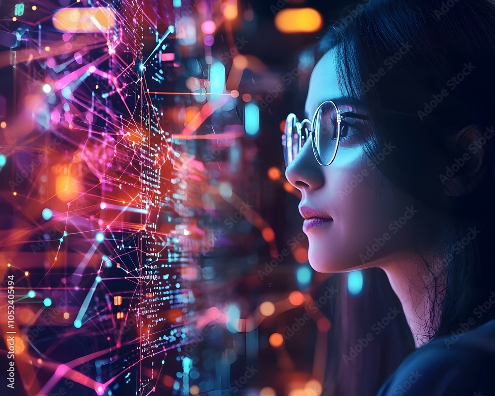 Poster ai driven personalized product recommendations for customers with glowing data streams