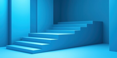 Obraz premium Abstract blue staircase, 3D minimalist background