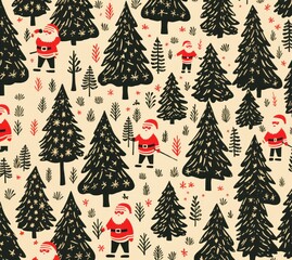 Santa pattern many christmas nature plant.