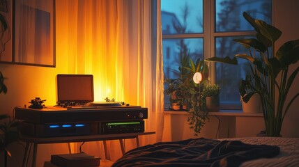 Cozy Home Studio with Turntable and Natural Light