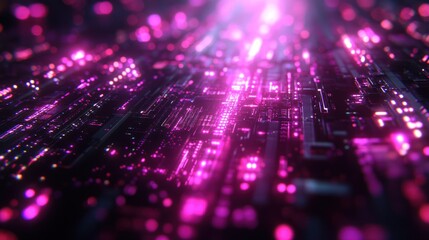 Abstract digital circuit board with glowing pink lights