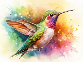 Fototapeta premium Hummingbird Watercolor Illustration with Copy Space for Nature and Wildlife Themes
