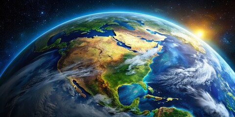 Fototapeta premium Hyperrealistic Cinematic Earth from Space at Night with Blue Lighting
