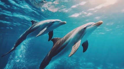 Obraz premium Dolphins Surfing the Waves with Surfers