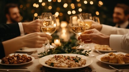 Elegant Indoor Dinner Party with Friends and Cuisine