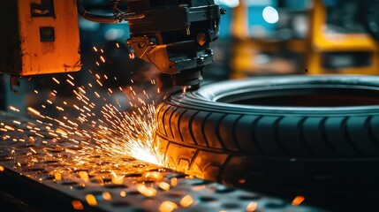 Obraz premium Recycled Rubber Tire Processing in Industrial Setting