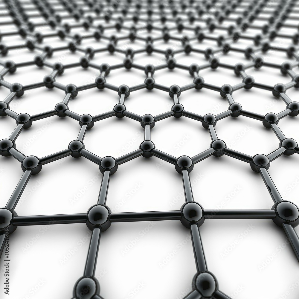 Poster black molecular structure forming a hexagonal grid pattern extending into the distance