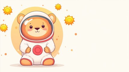 Naklejka premium Adorable Lion Cub in Space Suit with Sunny Background