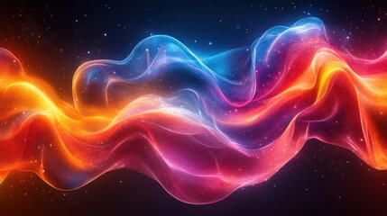 Obraz premium Abstract Glowing Waves with Sparkling Dust on a Dark Background