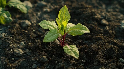 Emerging Seedling from Dark Soil in Vibrant Green