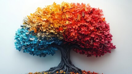 tree with colorful books as leaves, symbolizing knowledge and education, standing vibrant against a white background, representing international literacy day and the importance of learning and growth