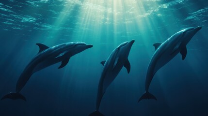 Naklejka premium Dolphins Swimming in Clear Blue Waters