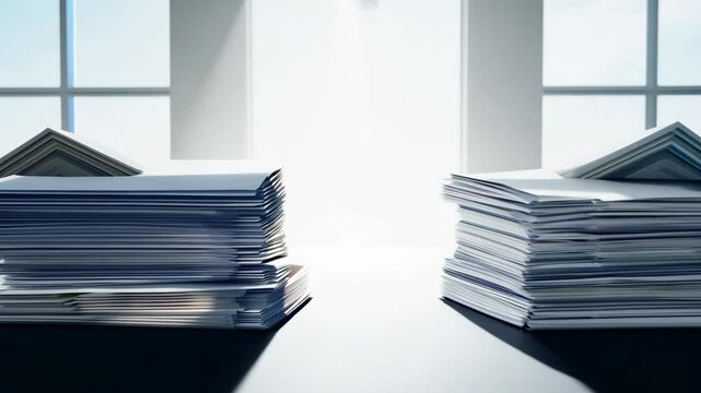A stack of papers with the word "HALAL MORTGAGE" written on top. The papers are piled up on a desk, creating a sense of organization and structure