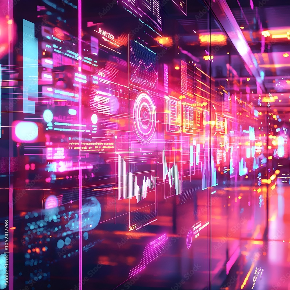 Poster futuristic ai driven virtual marketing analytics and advertising campaign simulation with interactiv