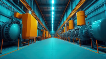 Obraz premium Inside a Power Plant with Heavy Machinery and Turbines