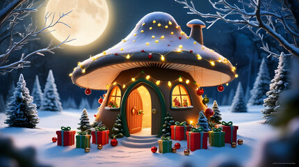 Whimsical Mushroom Treehouse A Charming Christmas Wonderland in the Forest