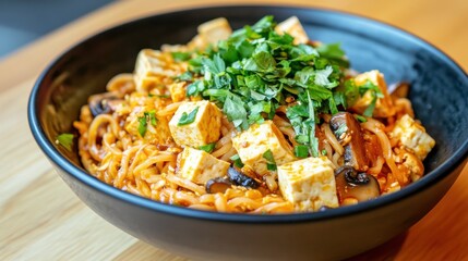 Fototapeta premium Delicious Mama Noodles with Tofu and Vegetables