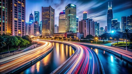 Fototapeta premium Long Exposure Photography with 35mm Film Aesthetic for Captivating Nightscapes and Light Trails