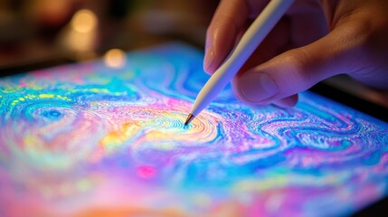 Naklejka premium Vibrant Digital Art Creation with Stylus on Tablet