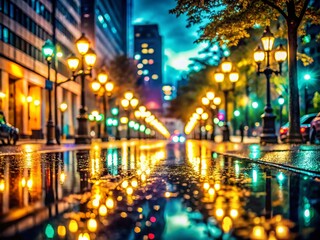 Obraz premium Low Light Urban Nightscape with Atmospheric Lighting and Rich Color Depth