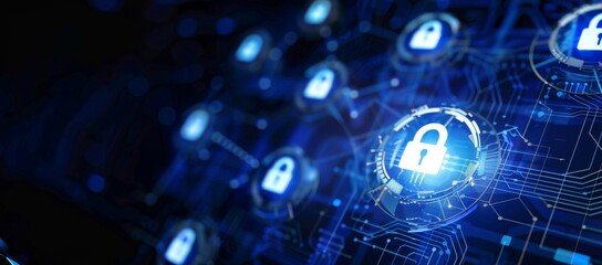 Obraz premium Visualizing cybersecurity frameworks on virtual screens for better comprehension.