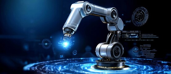 3D rendered robotic arm representing RPA technologies.