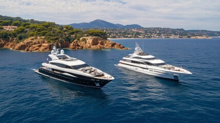 Luxury Yachts Anchored in Crystal Clear Water