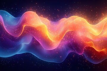 Obraz premium Vibrant neon waves with sparkling particles on dark background
