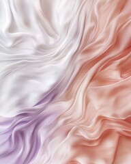 Fototapeta premium Elegant flowing fabric in soft shades of peach, white, and lavender with smooth textures and gentle curves.