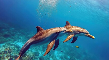 Obraz premium Playful Dolphins Swimming in Crystal Clear Water