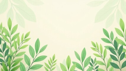 Naklejka premium Lush green leaves border a serene, pastel-colored background, creating a calming atmosphere perfect for nature-themed designs. empty space for text