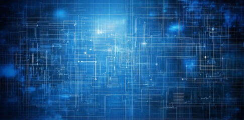 Fototapeta premium Dark blue background with intricate circuit elements. 