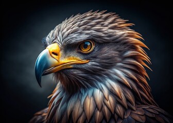 Fototapeta premium Majestic Eagle Portrait in Stunning Drone Photography Against Dark Background for Wildlife Enthusiasts