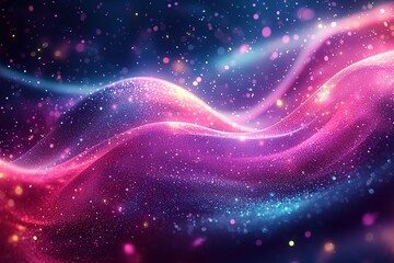Obraz premium Vibrant abstract waves with neon glows and glittering particles in cosmic atmosphere