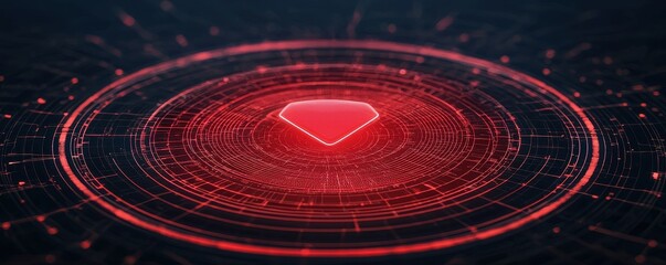 Obraz premium Abstract red diamond shape with digital patterns on a dark background.