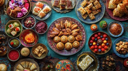 Colorful Assortment of Traditional Pastries and Sweets