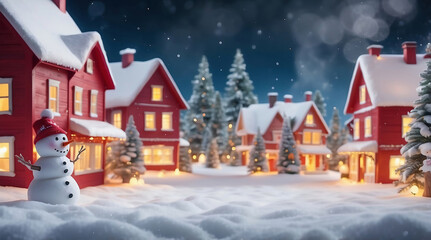 Fototapeta premium snowy scene with vibrant Christmas decorations