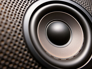 Close-up view of a high-quality speaker cone showcasing intricate details of sound technology and design in a modern home audio system