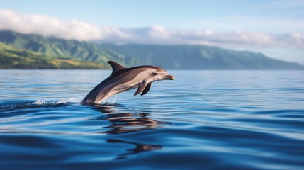 Obraz premium Young Dolphin Jumping Out of Tropical Water