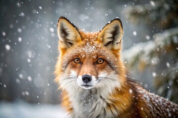 Fototapeta premium Majestic Red Fox in Snowy Landscape – Stunning Wildlife Portraits for Nature Lovers