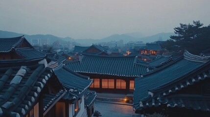 Naklejka premium Serene Evening in Traditional East Asian Architecture