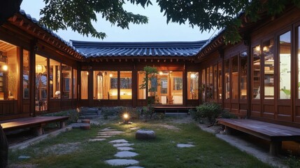 Fototapeta premium Tranquil Evening in a Traditional Courtyard House