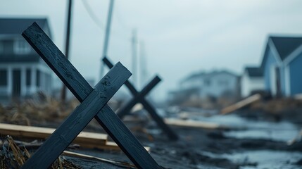 Destruction Unleashed Wind-Battered Structures and Shattered Amidst Hurricane Chaos - A Survival Scene of Natures Fury
