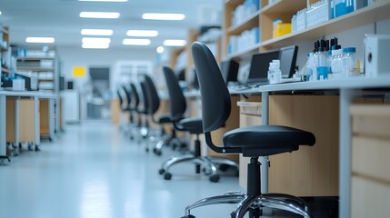 Fototapeta premium High-Security Virus Research Laboratory with Advanced Technology - Cold Fluorescent Lighting and Complex Scientific Equipment