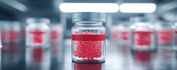 Red Biohazard Vial Transport Dramatic Lighting on Virus Samples in Sealed Container - Laboratory Safety and Hazardous Materials Concept