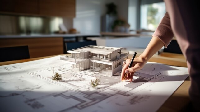 Architect drawing blueprints architecture house adult.