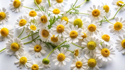 Obraz premium Minimalist Chamomile Flowers on White Background - Nature Photography for Home Decor