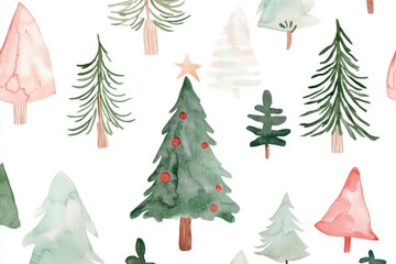 Obraz premium Whimsical Christmas Tree Watercolor Pattern for Festive Design Projects